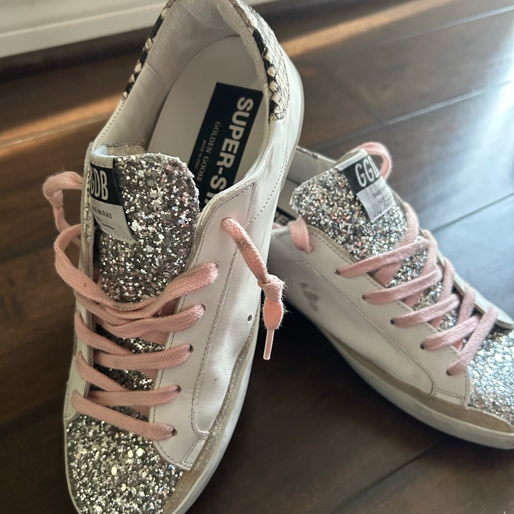 Golden Goose Super Star with Glitter toe and Python Heel